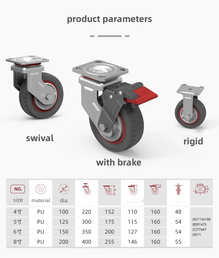 Benyu Casters 5 Inch Heavy Duty PU Universal Wheel Fixed Caster Wheel